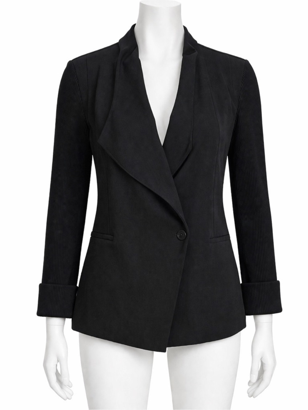 Vince Black Shawl Collar Jacket Knit Sleeves Sz 12